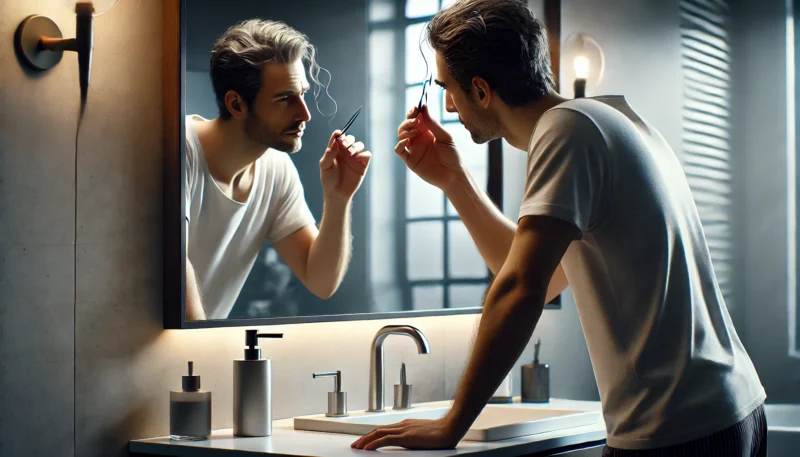 Ilustrasi orang mencabut uban 